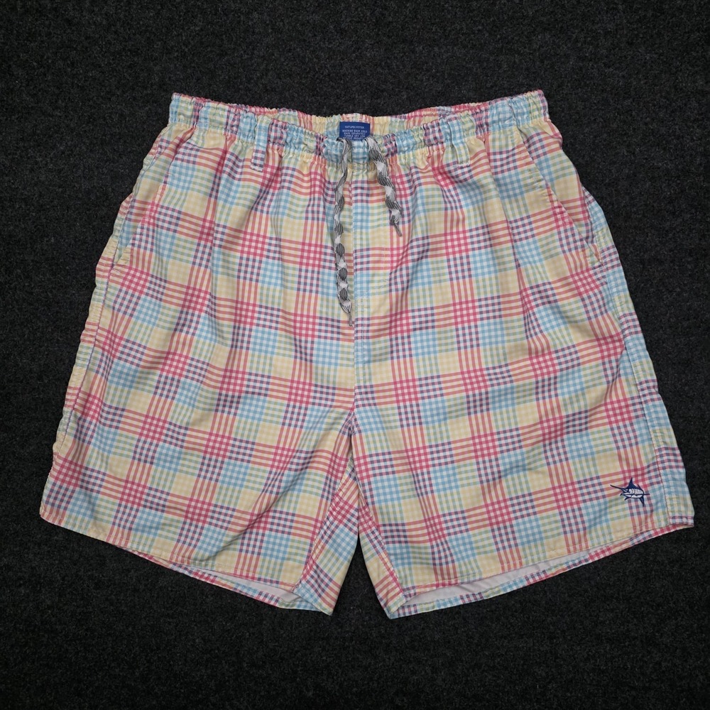 Guy Harvey Aftco Mens XL Multicolor Plaid Swim Shorts Lined Trunks‎